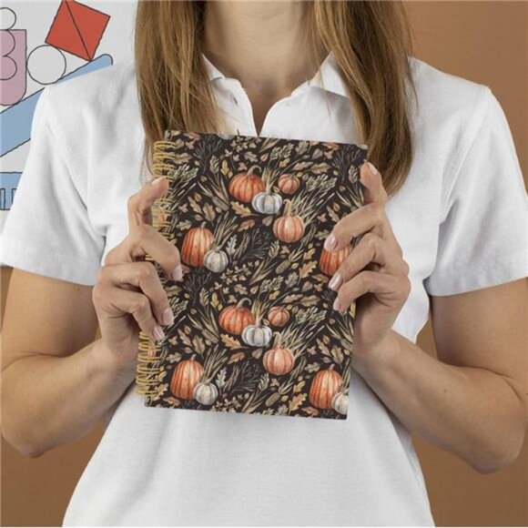 Fall Journal, Pumpkin Spiral Notebook, Fall Decor, Rustic Autumn 5.5"x8.3" - Picture 7 of 8